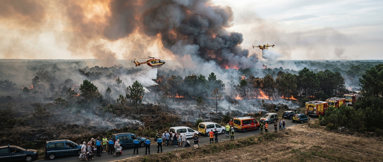 Incendie dans les Landes : plus de 1.100 hectares parcourus, 525 personnes évacuées près de Luglon